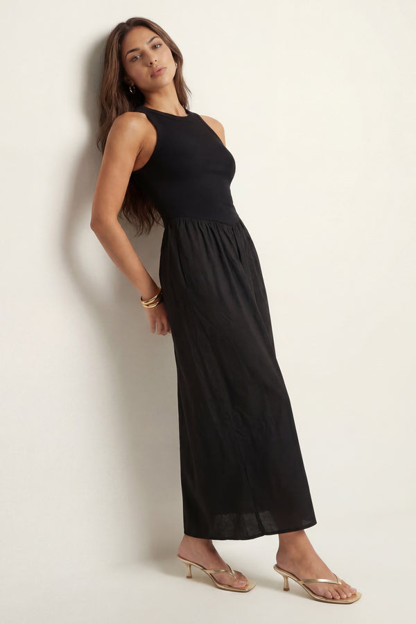 Black Ribbed Cotton Poplin Dress