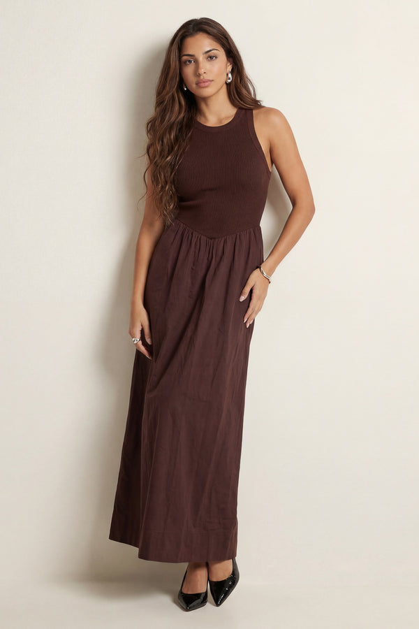 Chocolate Ribbed Cotton Poplin Dress