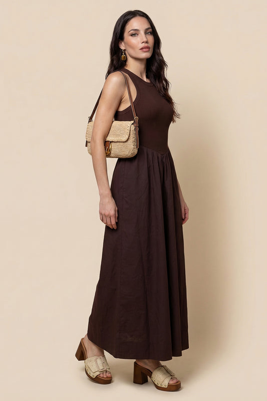 Chocolate Ribbed Cotton Poplin Dress