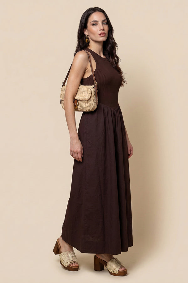 Chocolate Ribbed Cotton Poplin Dress
