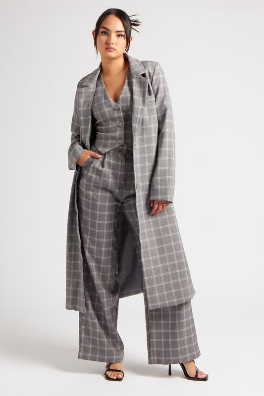 Check Longline Duster Coat