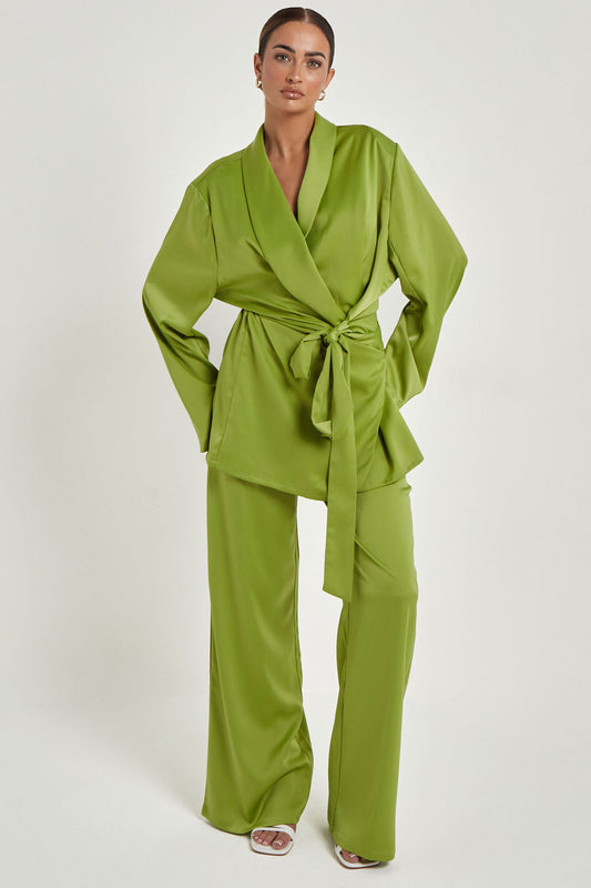 Green Satin Wrap Blazer