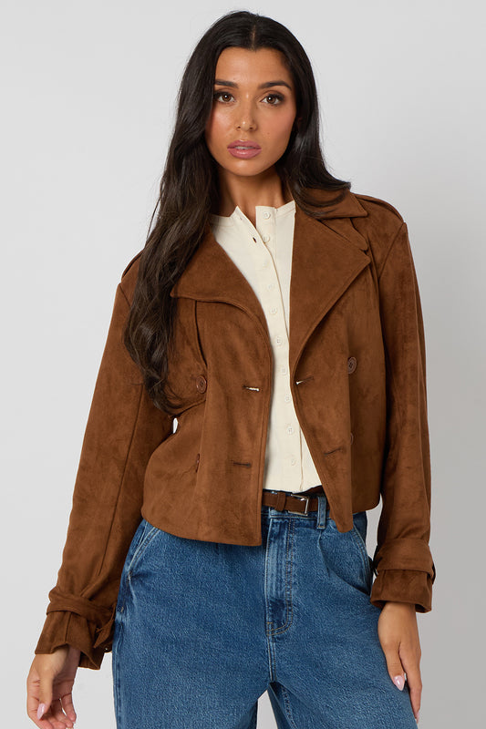 Brown Cropped Suede Trench