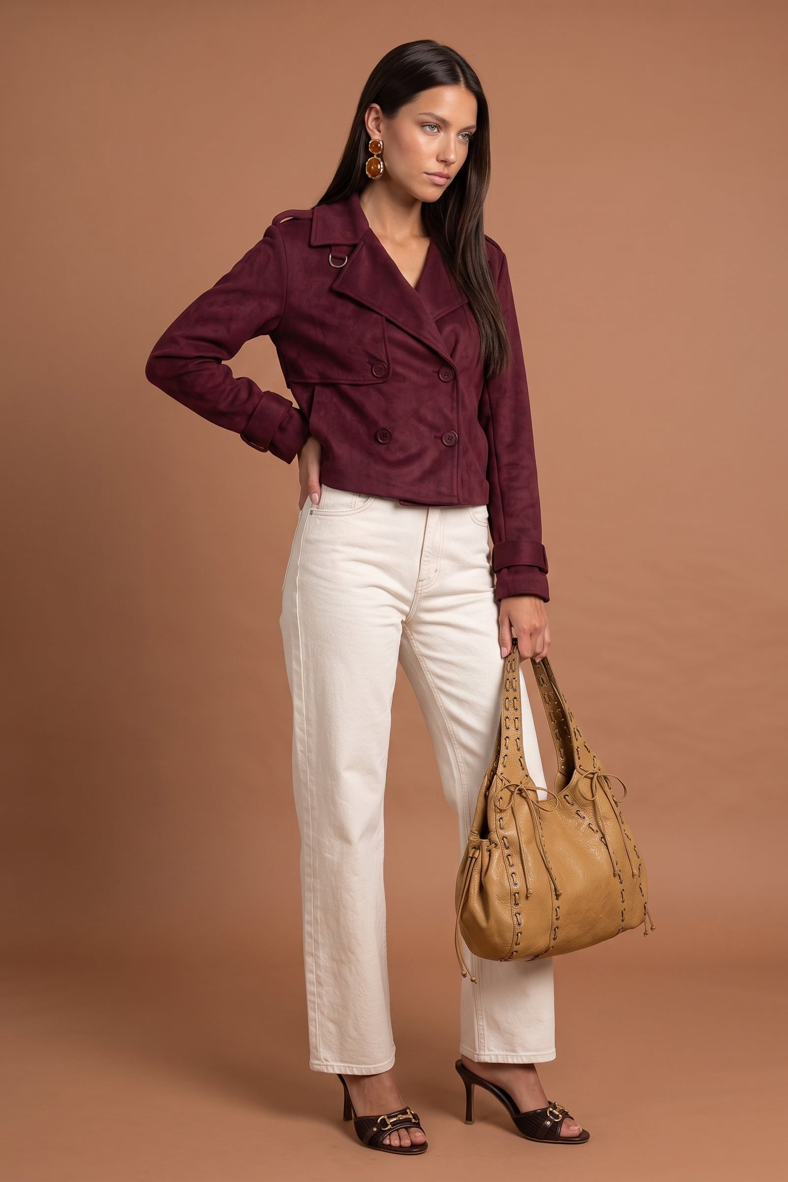 Faux Suede Cropped Trench
