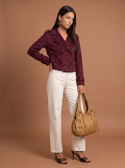 Faux Suede Cropped Trench