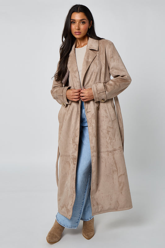 Stone Suede Trench Coat