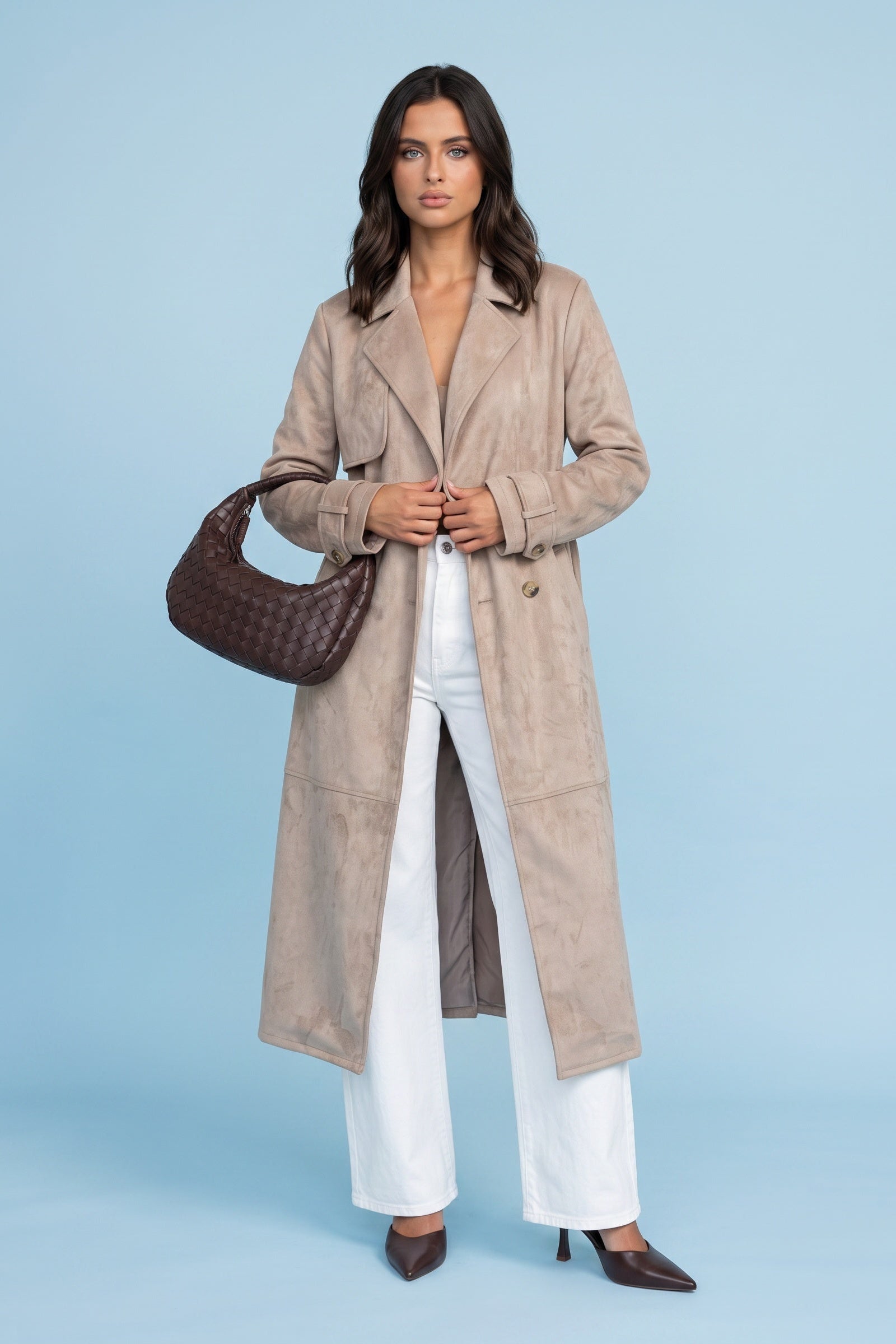 Faux Suede Trench