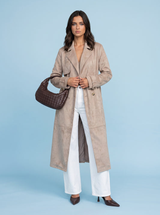 Faux Suede Trench