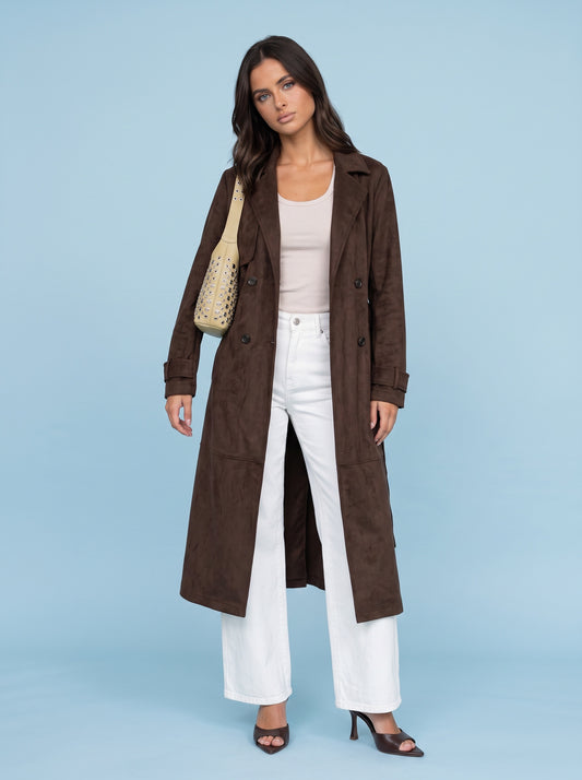 Faux Suede Trench