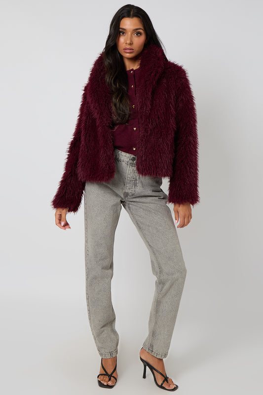 Burgundy Faux Fur Jacket