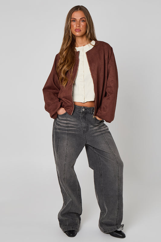 Chocolate Suede Bubble Hem Jacket