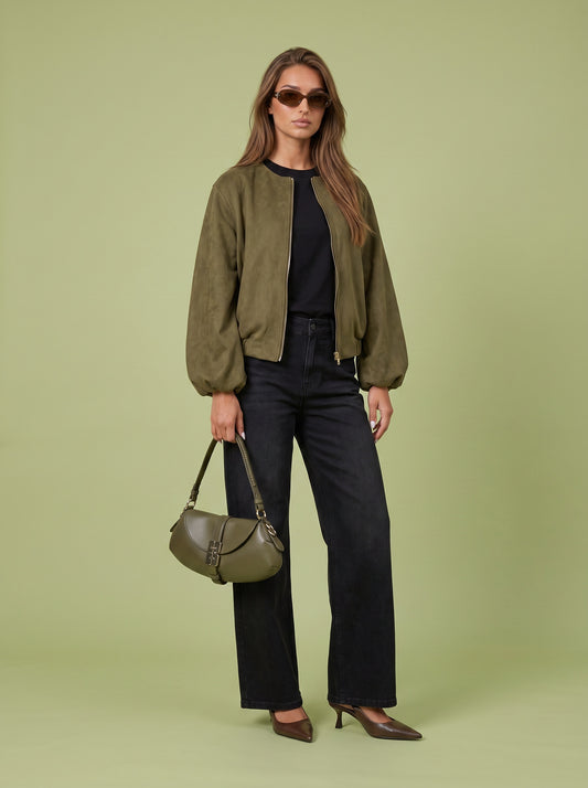 Faux Suede Bubble Hem Jacket