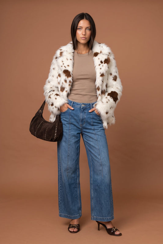 Cow Print Faux Fur Jacket