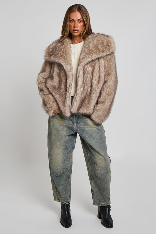 Faux Grey Tipped Fur Jacket