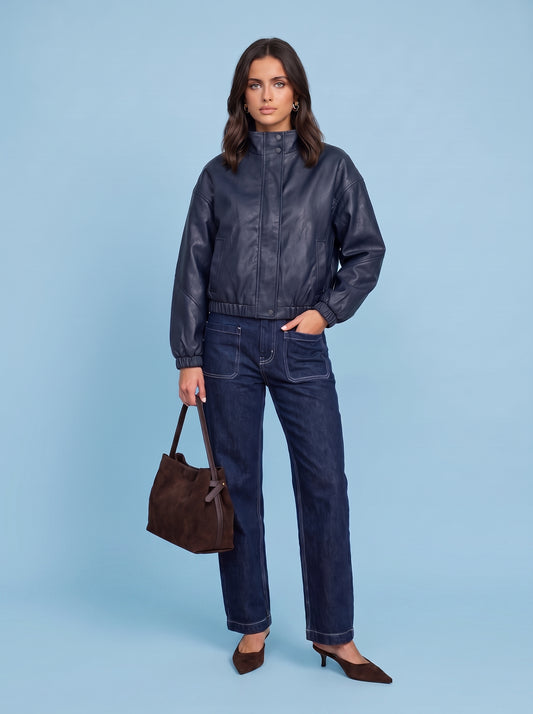 PU Oversized Jacket Navy
