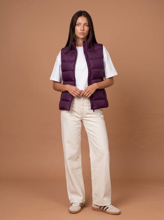 Lightweight Puffer Gilet And Bag Plum