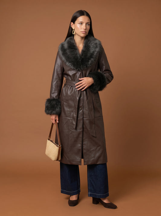 Fur Cuff Pu Jacket Chocolate