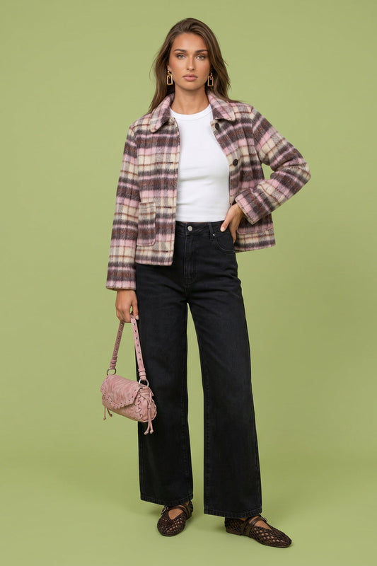 Wool Blend Check Patch Coat
