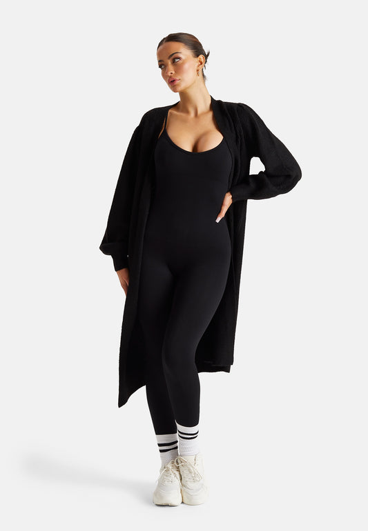 Black Ribbed Midi Cardigan