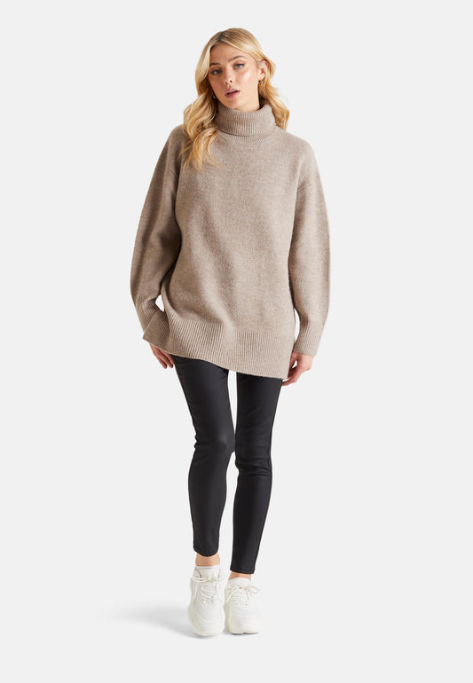 Mink Deep Hem Roll Neck Jumper