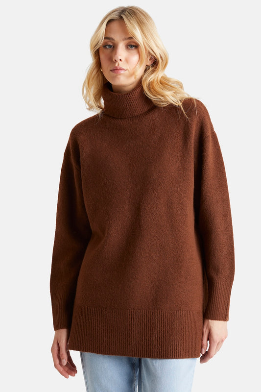 Rust Deep Hem Roll Neck Jumper