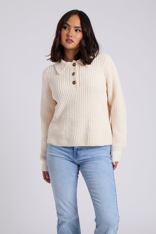 Cream Chenille Button Front Jumper