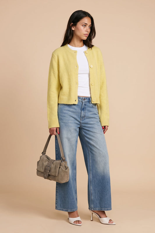 Wool Blend Cropped Soft Knit Cardigan
