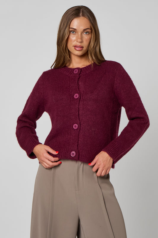 Burgundy Cropped soft knit cardigan