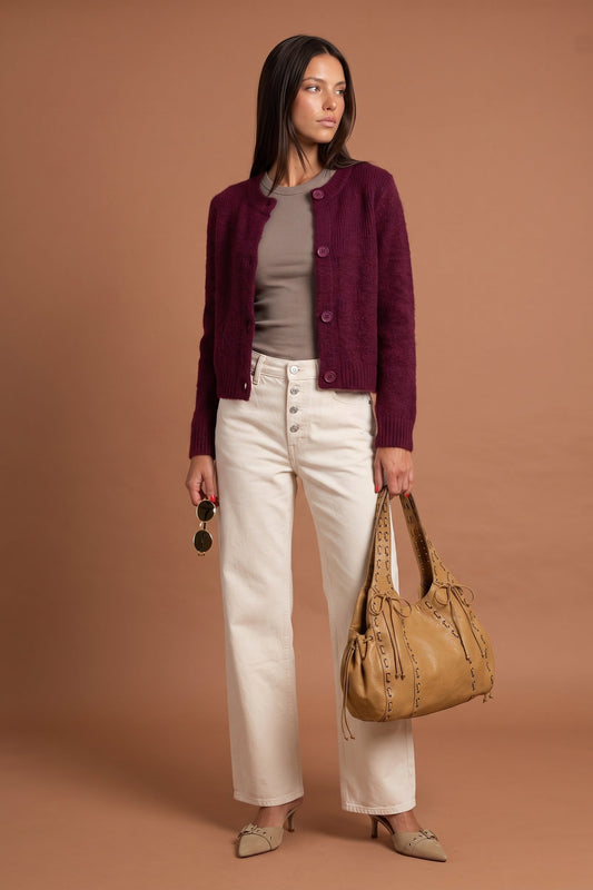 Wool Blend Cropped Soft Knit Cardigan