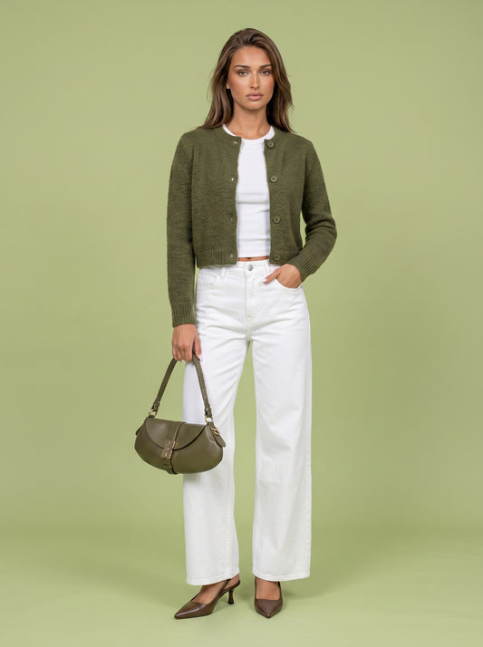 Wool Cropped Cardigan Khaki
