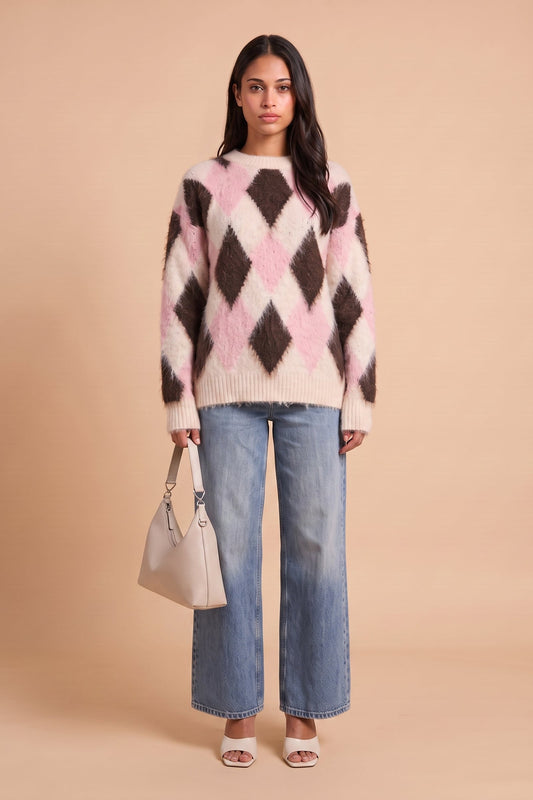 Wool Blend Argyle Brushed Jumper