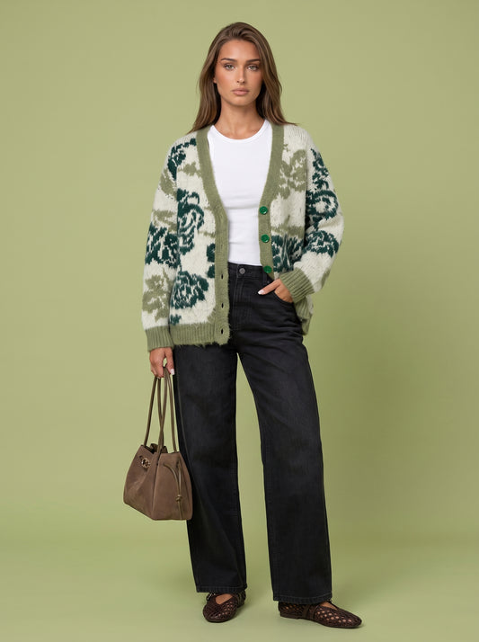Wool Blend Floral Cardigan