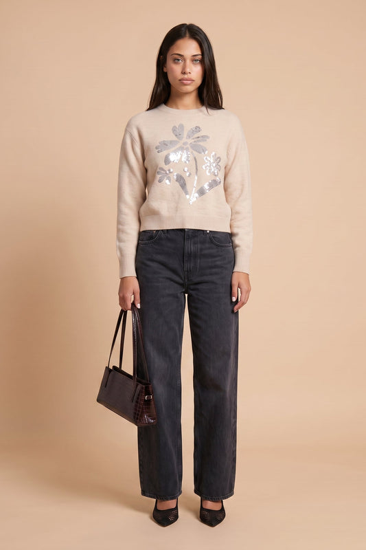 Wool Blend Embriodery Floral Jumper