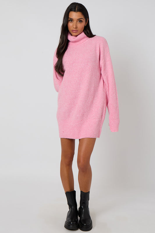 Pink Roll neck mini dress