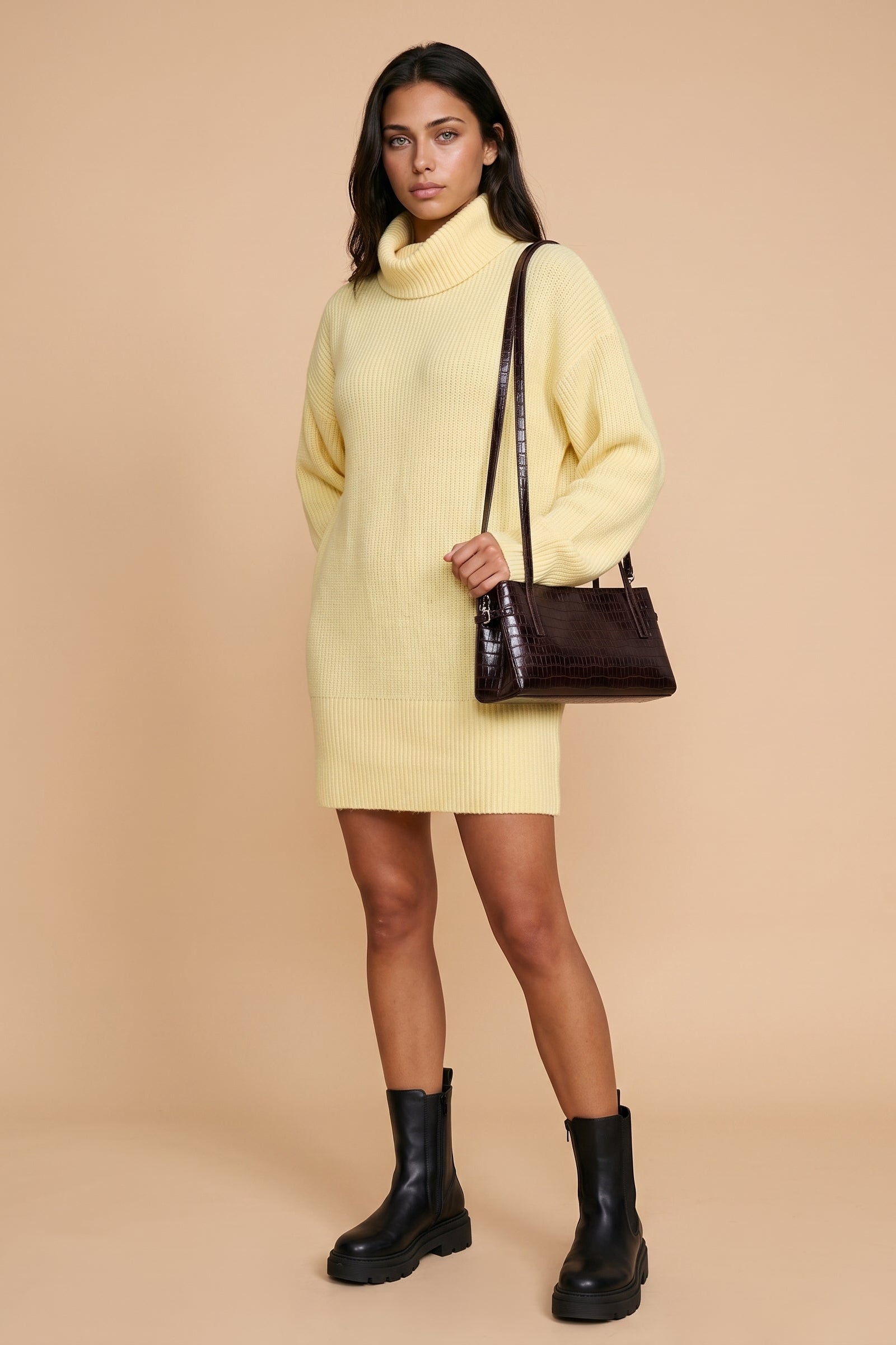 Wool Blend Roll Neck Mini Dress