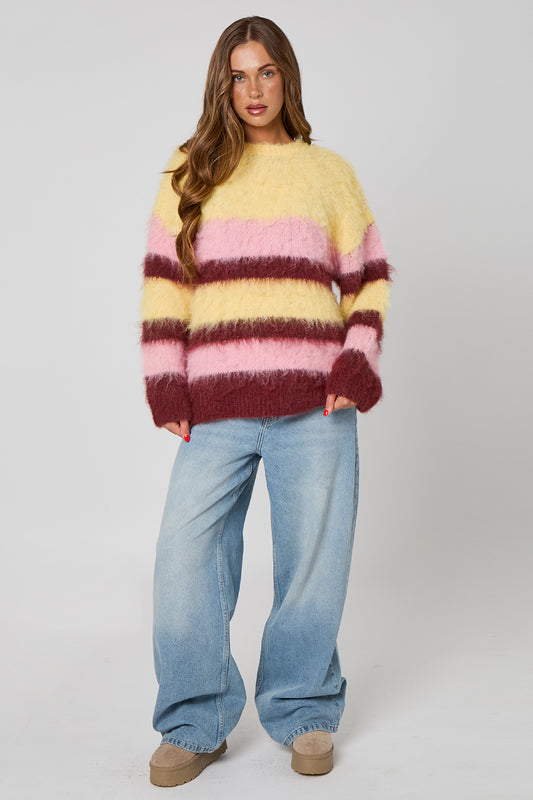 Lemon Brushed Wool Stripe Oversized Jumper