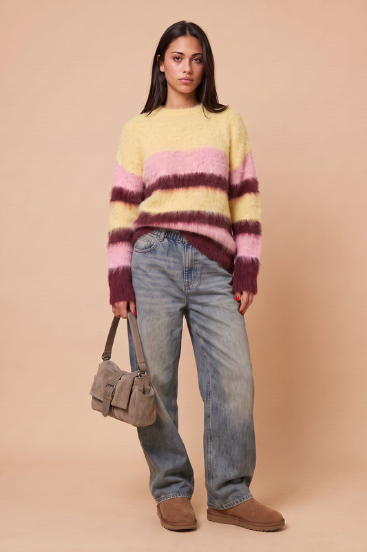 Wool Blend Stripe Brushed Jumper