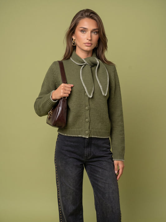 Wool Blend Contrast Cardigan