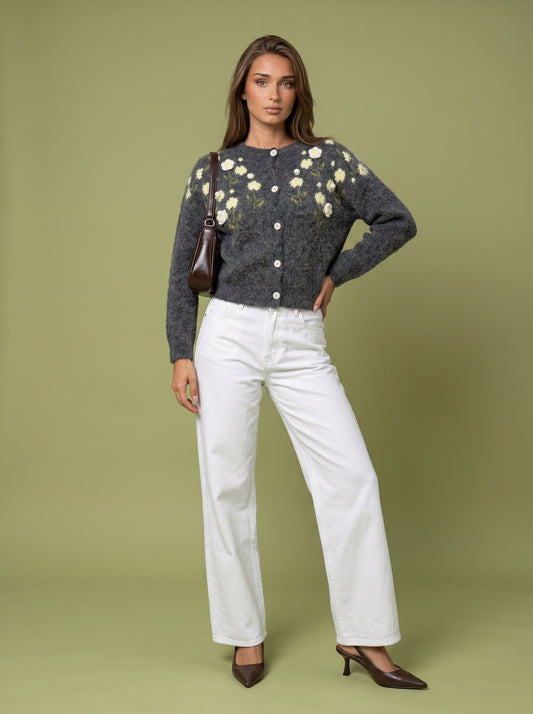 Wool Blend Flower Cardigan