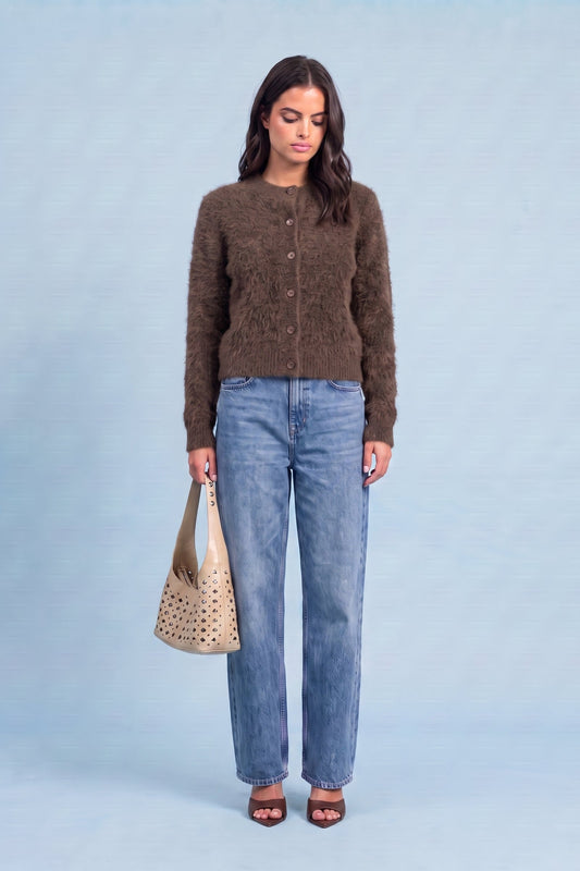 Wool Blend Textured Boucle Cardigan