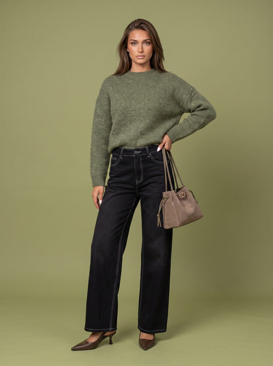 Wool Blend Longline Jumper Green