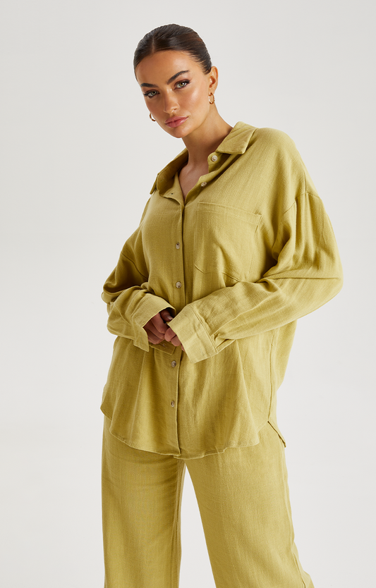 Olive Linen Oversized Shirt