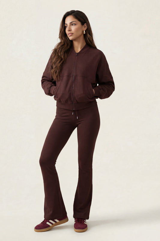 Bomber Jacket And Flare Jogger Set Chocolate