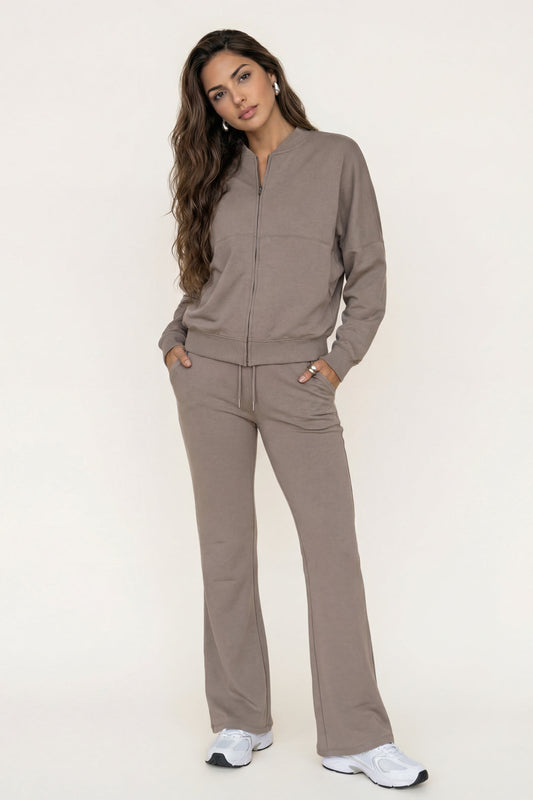 Bomber Jacket And Flare Jogger Set Grey