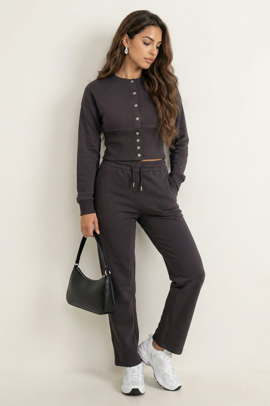 Corset Top And Wide Leg Set Charcoal