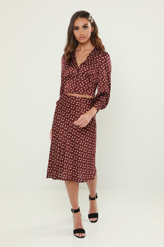 Pipa Printed Satin Midi Skirt