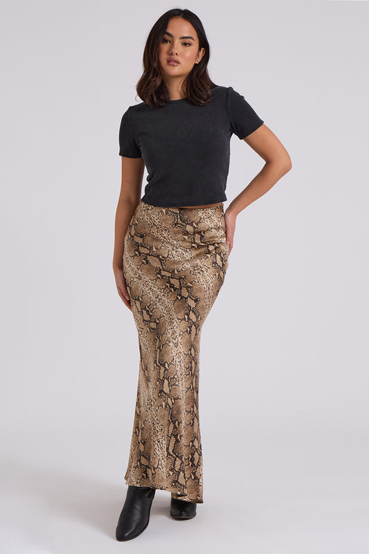 Snake Bias Cut Maxi Skirt