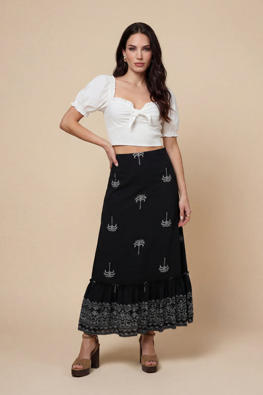 Tirered Maxi Skirt Black Pattern