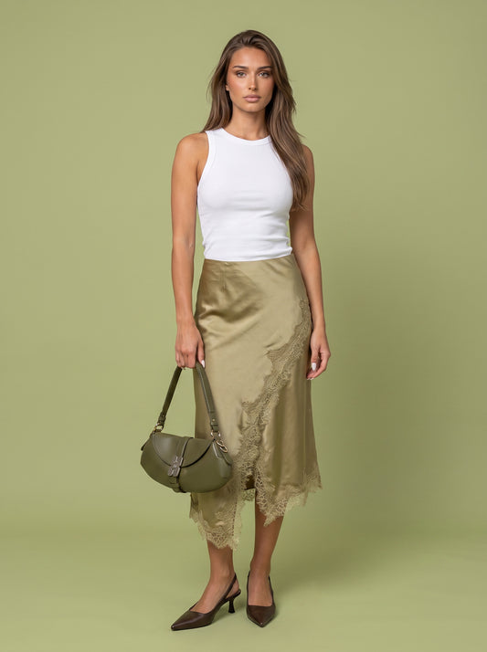 Lace Trim Skirt Sage