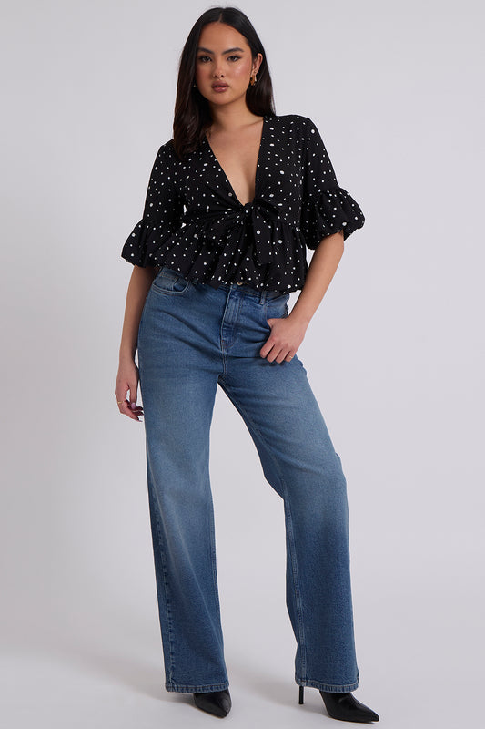 Carolina Black Bubble Hem Top